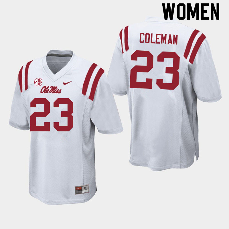 Women #23 Khari Coleman Ole Miss Rebels College Football Jerseys Sale-White